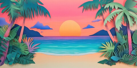 Evening view of the Andaman Sea from a tropical beach at the island's peak, Tropical beach sunset over the sea