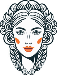 This vector illustration showcases a woman's face with a modern, abstract design. It's ideal for various projects in fashion, beauty, and graphic design.