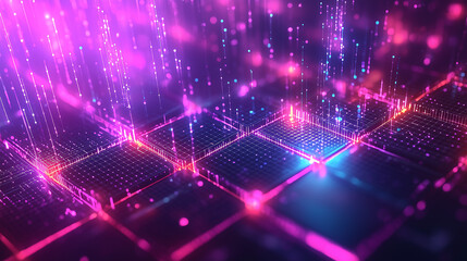 Naklejka premium futuristic grid network with glowing neon lights and digital connections in abstract tech design