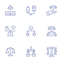 Balance icons set. Thin Line style, editable stroke. balance between work and life, mental health, stress relief, self-care, productivity