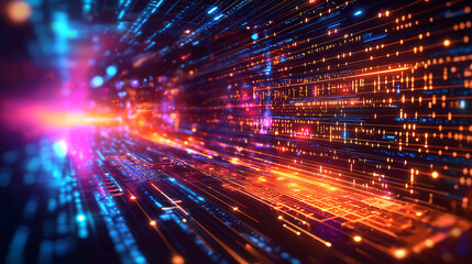 Fototapeta premium futuristic cyber defense system with glowing neon lines and digital data streams in abstract design