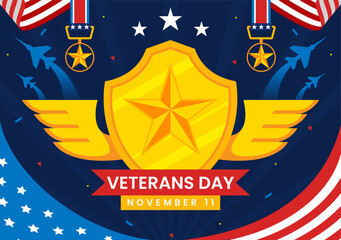 Happy Veterans Day Vector Illustration on November 11 featuring the USA Flag and Soldiers, Honoring All Who Served in a Flat Style Cartoon Background