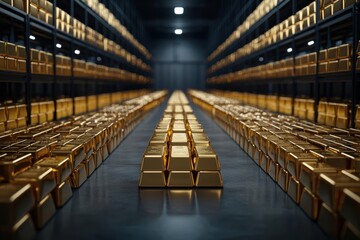 A vast reserve vault brimming with neatly arranged gold bars