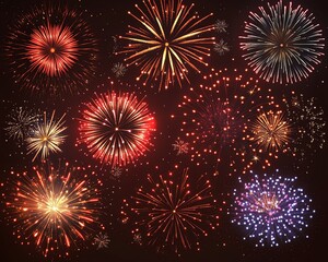 Naklejka premium Spectacular fireworks lighting the night sky, joyful explosions of color and sparkle for New Years Eve or holiday celebrations