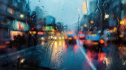 Rainy Night Cityscape Through a Window