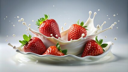 milk or yogurt splash with strawberries
