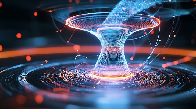 Visual representation of wireless energy transfer between futuristic devices