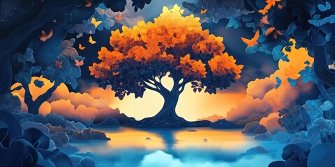 tree enveloped in fog, tree surrounded by mist