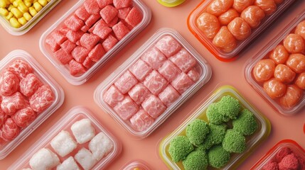 Colorful Variety of Frozen Food Packs on Surface