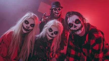 Obraz premium Spooky Halloween Group in Skull Makeup