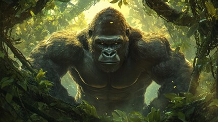 Powerful Gorilla in Lush Jungle