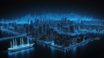 3d wireframe model of a harbor design concept background