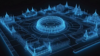 Fototapeta premium 3d wireframe model of a festival grounds design concept background