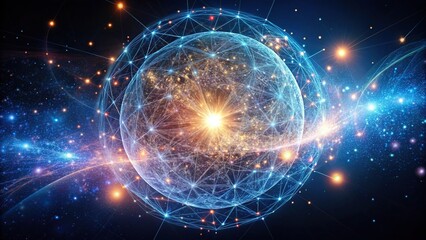 Fototapeta premium Minimalist abstract design of quantum entanglement connections in cosmic space