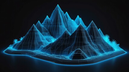 3d wireframe model of a desert design concept background