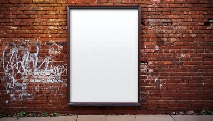 Framed poster mockup on an old brick wall featuring uneven mortar in a historic urban setting. Generative AI