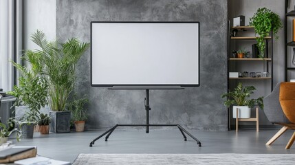 Modern Office Space with Blank Presentation Screen