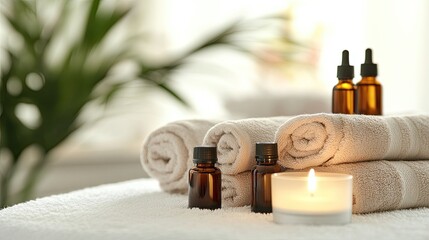Tranquil Spa Setting with Oils and Candles