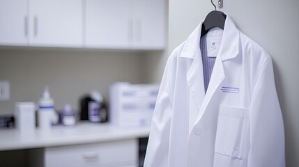 White Lab Coat Hanging in a Clinical Setting