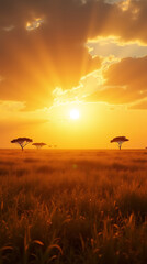 A Breathtaking Sunrise Over the Savanna of Central Kruger National Park in South Africa. 