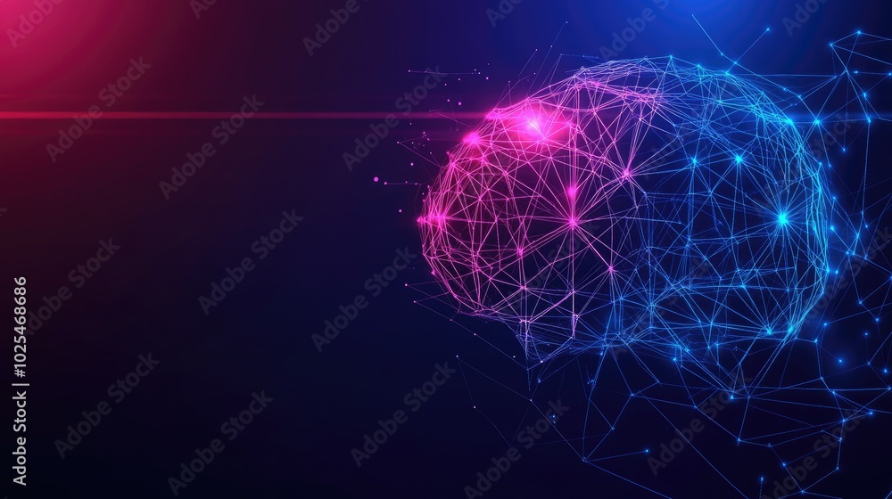 Poster futuristic digital brain with network connections