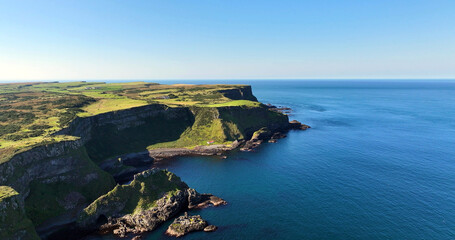 Aerial view of the beautiful and spectacular coastline of Co Antrim Northern Ireland