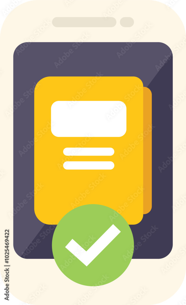 Poster smartphone showing a document with a validation icon on screen, concept for online validation, elect