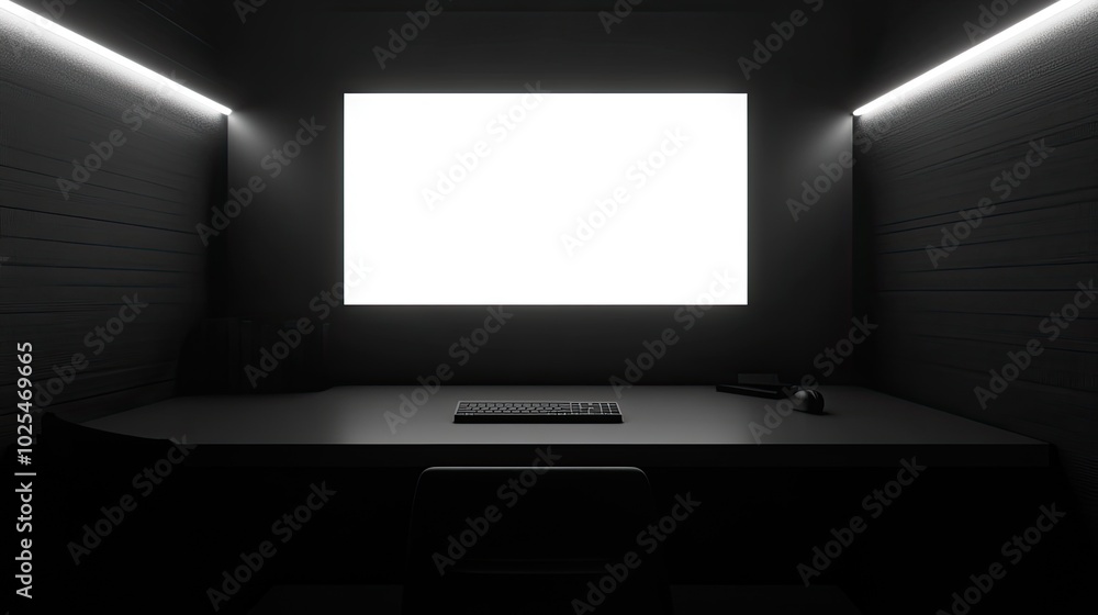 Aufkleber minimalist workspace with blank screen and keyboard