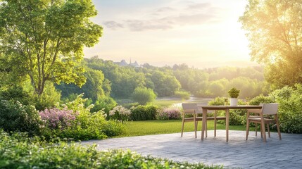 Obraz premium Serene Outdoor Patio with Scenic Nature View