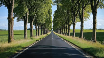 Obraz premium Serene Tree-Lined Country Road in Bright Daylight