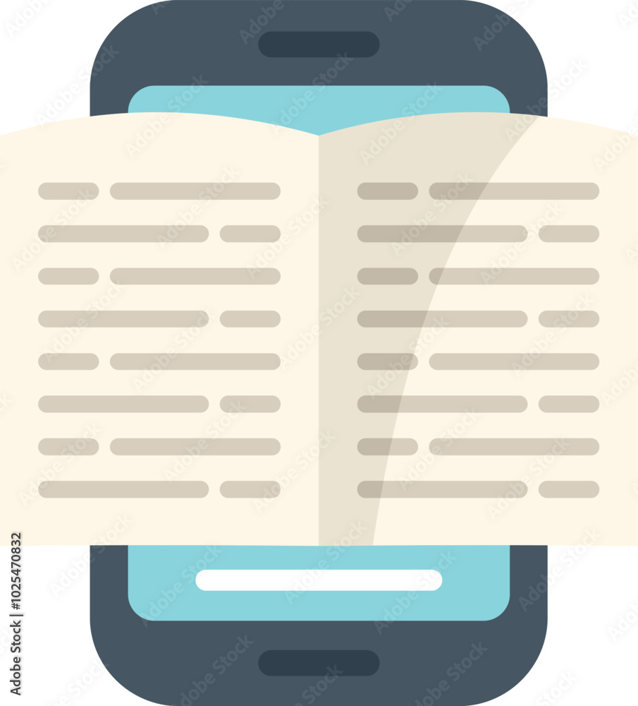 Aufkleber smartphone is displaying an open book, representing the concept of e reading and digital books