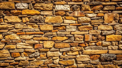 Obraz premium A weathered wall constructed of varying sizes and shades of naturally quarried stones, creating a rustic and textural backdrop.