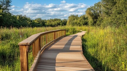 Obraz premium Scenic Walkway Through Lush Greenery and Sky