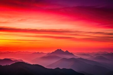 Obraz premium Minimalist crimson sky sunrise high mountains