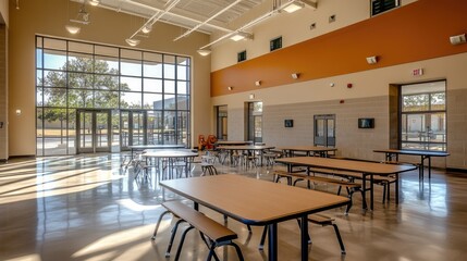 Bright and Spacious Modern School Cafeteria Interior