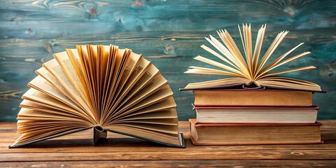 A collection of old, worn books resting on a rustic wooden surface, inviting exploration of the written word.