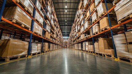 Fototapeta premium Spacious Warehouse with Organized Storage Aisles
