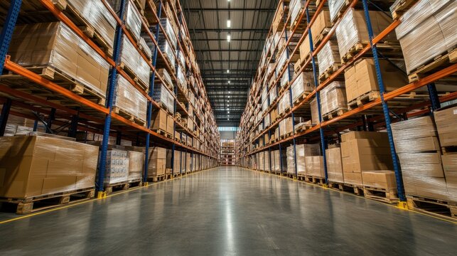 Spacious Warehouse with Organized Storage Aisles
