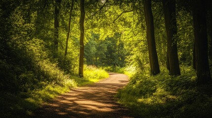 Obraz premium Serene Path Through Lush Green Forest Landscape