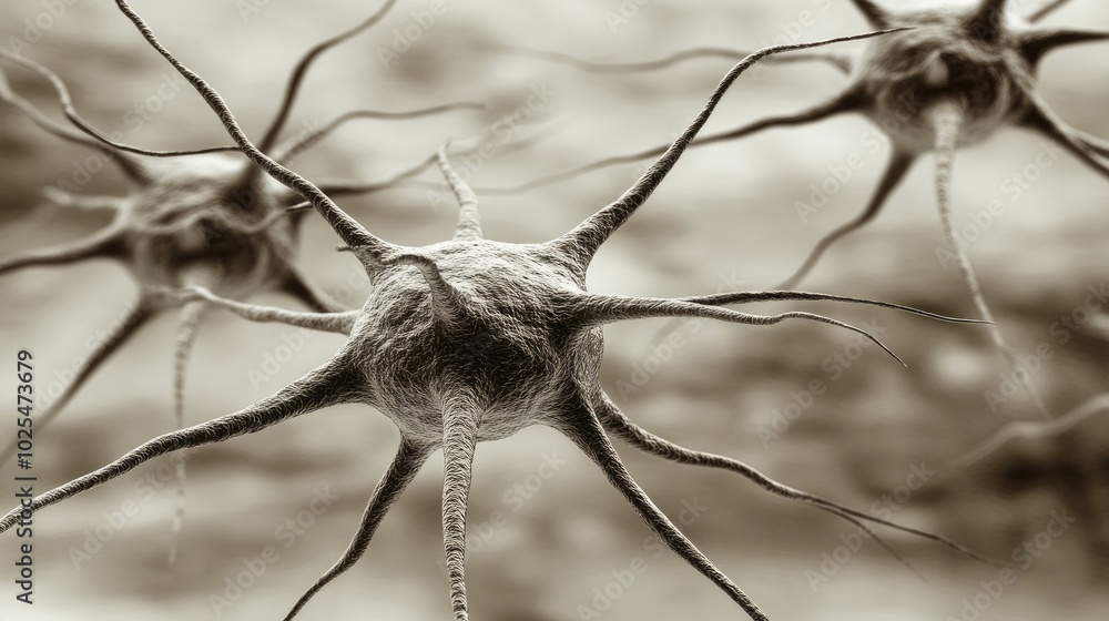 Poster microscopic neurons with intricate structures in focus