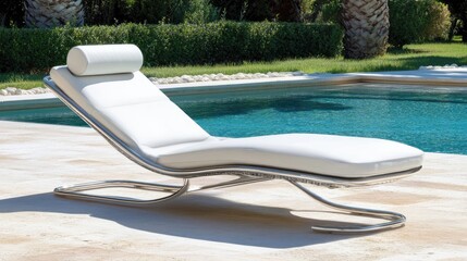 Obraz premium Modern Lounge Chair by Swimming Pool in Sunny Setting