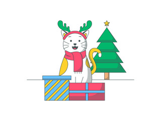 Cat celebrating Christmas. Cats illustration. Flat vector illustration.