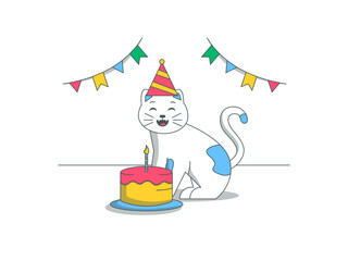 Cat celebrating birthday. Cats illustration. Flat vector illustration.