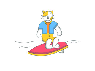 Cat is surfing. Cats illustration. Flat vector illustration.