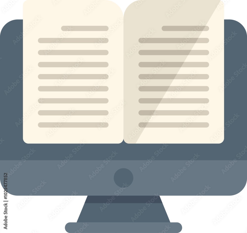 Aufkleber online education icon showing book displaying on computer monitor, representing concept of digital l