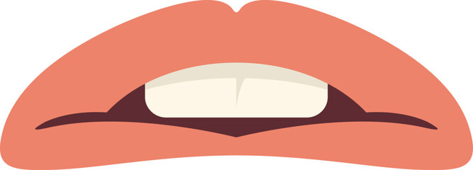 Cartoon illustration of a woman mouth biting her lower lip, isolated on white background