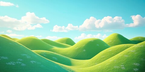 Vibrant abstract green hills set against a bright blue sky backdrop, Vibrant abstract green hills under a bright blue sky