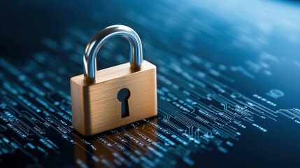Close-up of a padlock on a digital background representing cybersecurity.