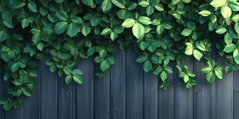 Green foliage against a fence backdrop, Lush green leaves near a wooden fence