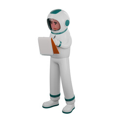 Outer Space Expert in 3D. A male astronaut stands while writing on a clipboard. Cartoon Astronaut